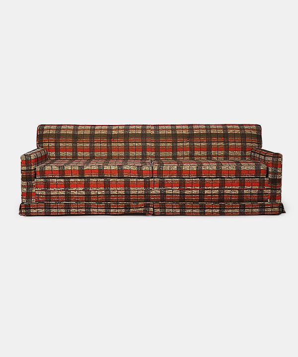 100215. vintage red tartan sofa